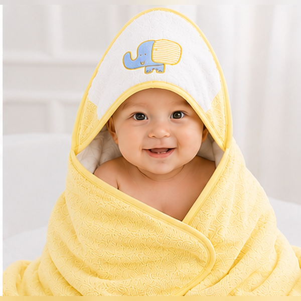 Babiano Soft & Absorbent Elephant Baby Hooded Towel – Yellow