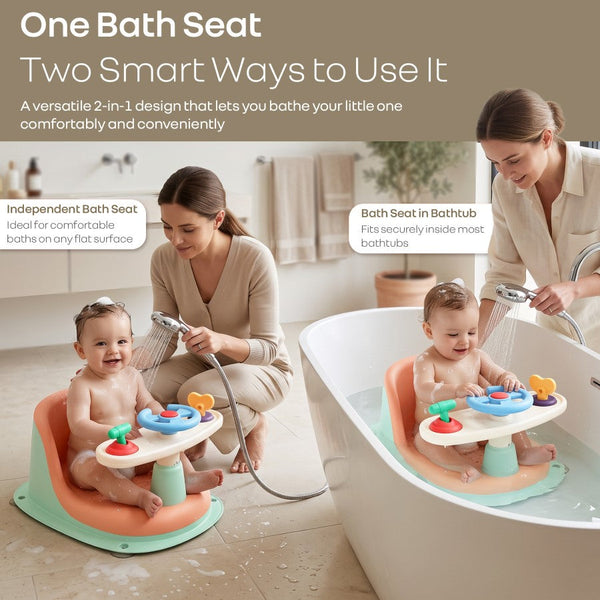 R for Rabbit Fun Time Cozy 2 in 1 6M+ Up to 15kg Baby Bath Seat– Peach Mint