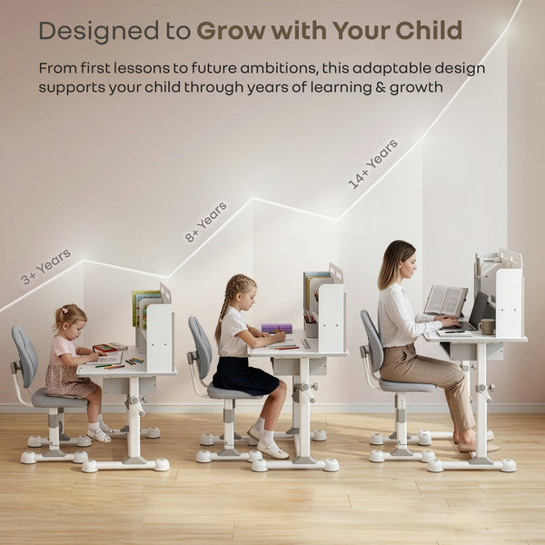 R For Rabbit Kiddie Grow Flex Adjustable Kids Study Table with Chair – Ergonomic Desk with Storage Shelves, Drawer, Spacious Tabletop & Height Adjustment for Growing Kids (3–15 Years)