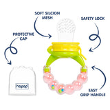 Hopop Baby Food & Fruit Nibbler with Rattle Handle Green & Pink