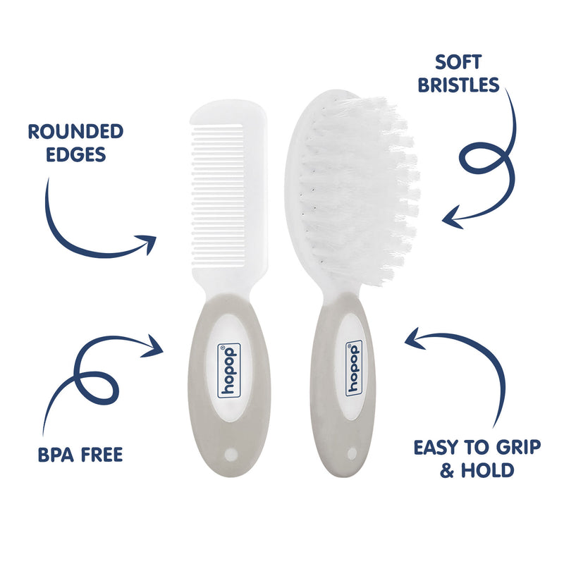 Hopop Baby Soft Bristle Hair Brush & Rounded Teeth Comb Set Green