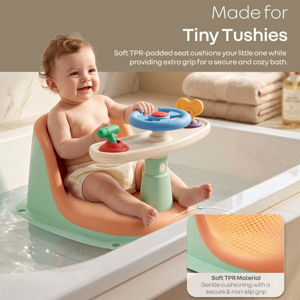 R for Rabbit Fun Time Cozy 2 in 1 6M+ Up to 15kg Baby Bath Seat– Peach Mint
