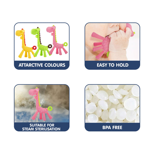 Hopop Giraffe Silicone Teether- Assorted - Assorted Colour