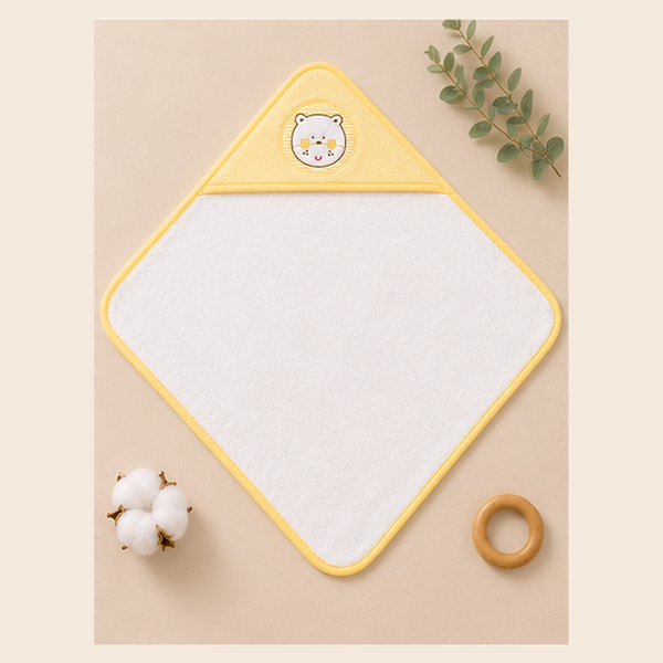 Babiano Teddy Bear Baby Hooded Towel – White & Lemon Yellow