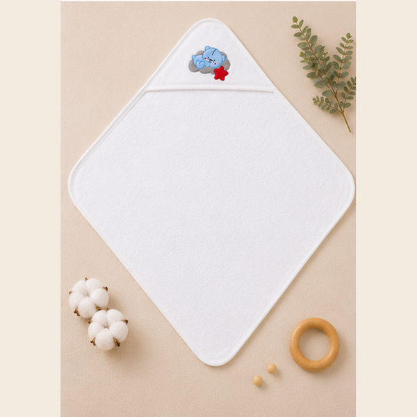 Babiano Sleeping Teddy Hooded Baby Towel – White