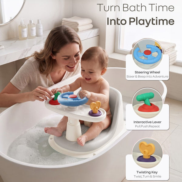 Baby Bath Seat R for Rabbit Fun Time Cozy 2 in 1 6M+ Up to 15kg Baby Bath Seat – Grey Ivory