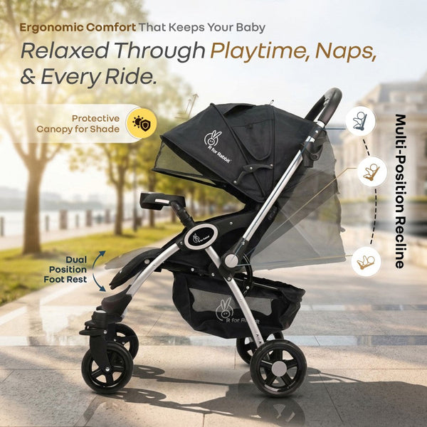 R for Rabbit Chocolate Ride Baby Stroller 0–3Y – Black Grey