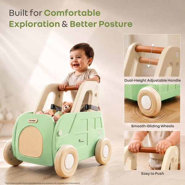 R for Rabbit Kiddie Kart Ride-On & Push Walker 4 in 1 0–3Y Up to 20kg – Green Beige
