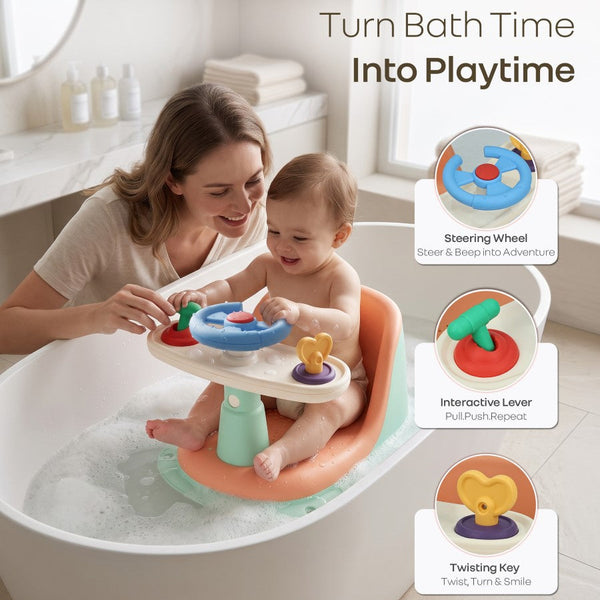 R for Rabbit Fun Time Cozy 2 in 1 6M+ Up to 15kg Baby Bath Seat– Peach Mint