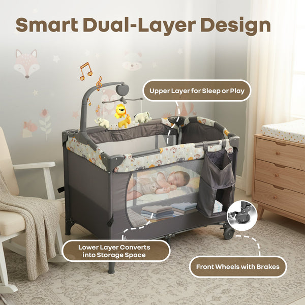 R For Rabbit Hide N Seek Multiplay Cot - Black Multi