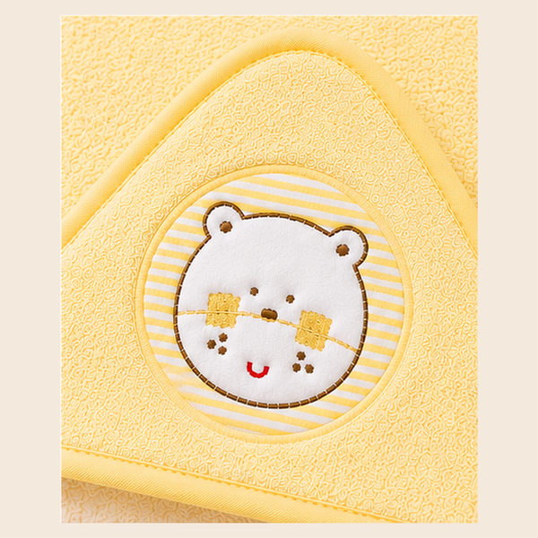 Babiano Teddy Bear Baby Hooded Towel – White & Lemon Yellow
