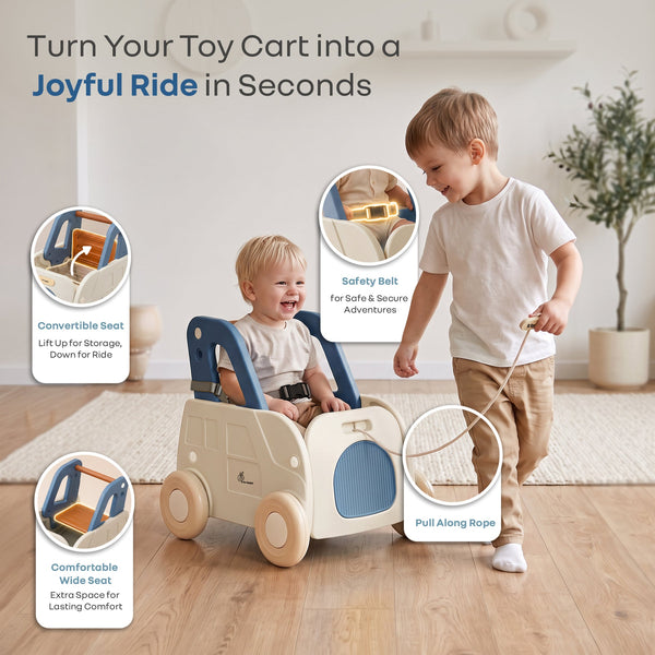R for Rabbit Kiddie Kart Ride-On & Push Walker 4 in 1 0–3Y Up to 20kg– Grey Blue