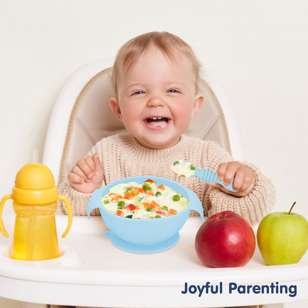 Hopop Silicone Bowl & Spoon with Suction Base Green 6M+