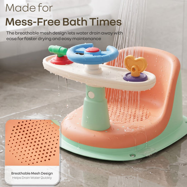 R for Rabbit Fun Time Cozy 2 in 1 6M+ Up to 15kg Baby Bath Seat– Peach Mint