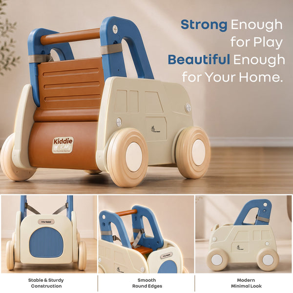 R for Rabbit Kiddie Kart Ride-On & Push Walker 4 in 1 0–3Y Up to 20kg– Grey Blue