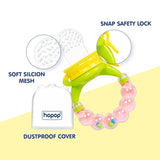 Hopop Baby Food & Fruit Nibbler with Rattle Handle Green & Pink