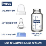 Hopop Premium Slim Neck Glass Feeding Bottle – 125ml BPA-Free
