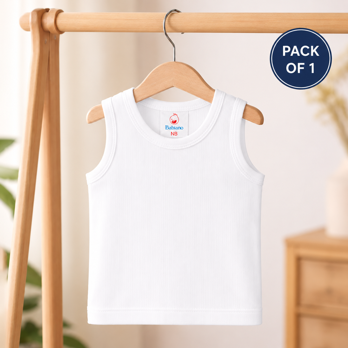Hopop Baby Round Neck Sleeveless Cotton Vest Pack of 1 White