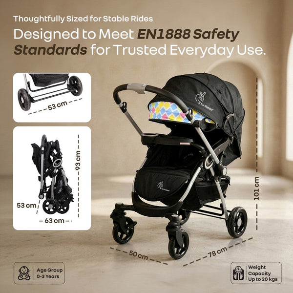 R for Rabbit Chocolate Ride Baby Stroller 0–3Y – Black Multi