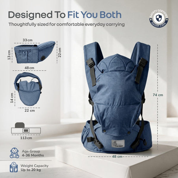 R for Rabbit Solo Wrap Comfy 5-in-1 Baby Carrier 4–36M Up to 20kg – Denim Blue