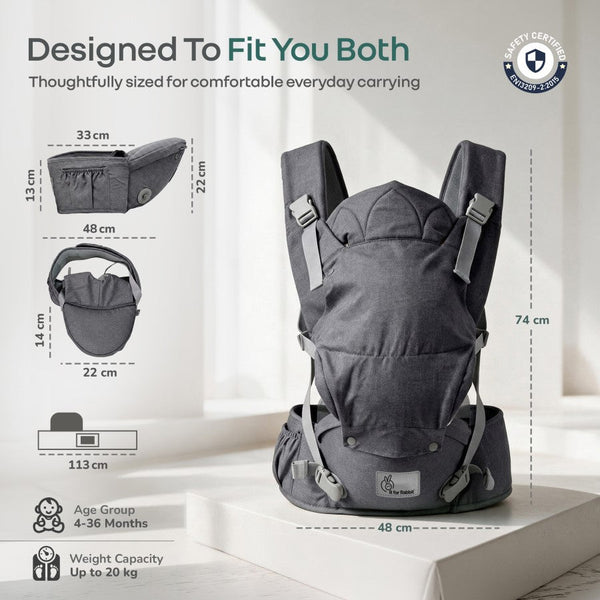 R for Rabbit Solo Wrap Comfy 5-in-1 Baby Carrier 4–36M Up to 20kg – Charcoal Grey