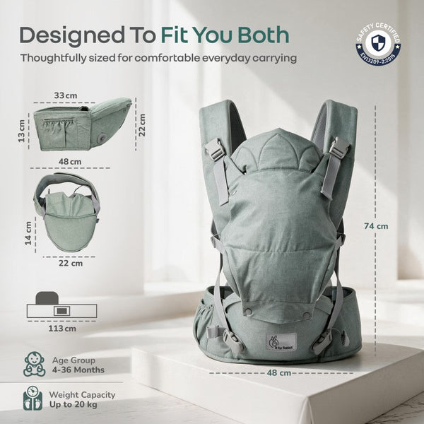 R for Rabbit Solo Wrap Comfy 5-in-1 Baby Carrier 4–36M Up to 20kg – Light Sage Green