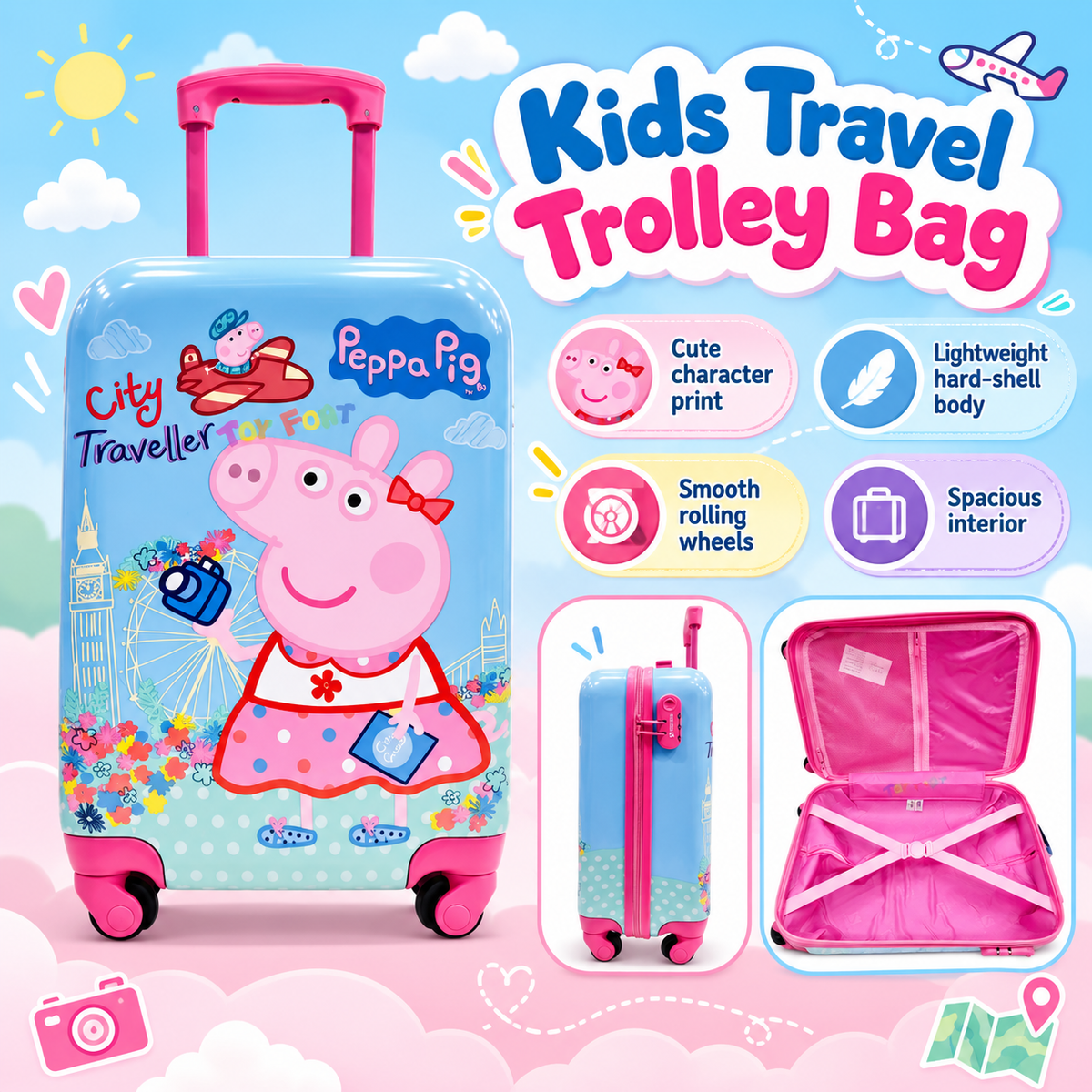 Striders Peppa Pig VIA01 Kids Strolly 18 Inch 46 cm Pink