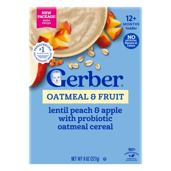 Gerber Powerblend Probiotic Cereal Oatmeal Lentil Peach Apple – 8+ Months