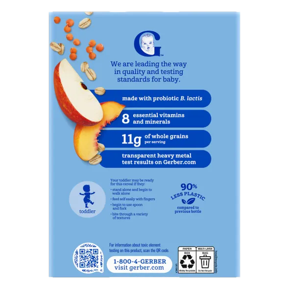 Gerber Powerblend Probiotic Cereal Oatmeal Lentil Peach Apple – 8+ Months
