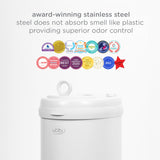 Ubbi Stainless Steel Diaper Pail with Child Safety Lock - Matte White