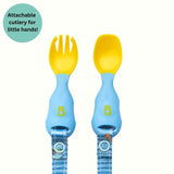 Bibado Handi Cutlery Attachable Spoon & Fork Set – Speedy Dinos Turquoise | 6M+