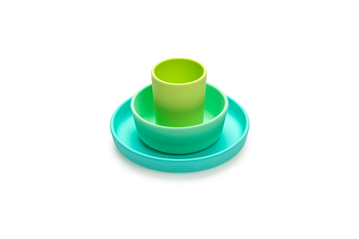 Melii 3 Piece Silicone Meal Set - Lime & Mint & Blue
