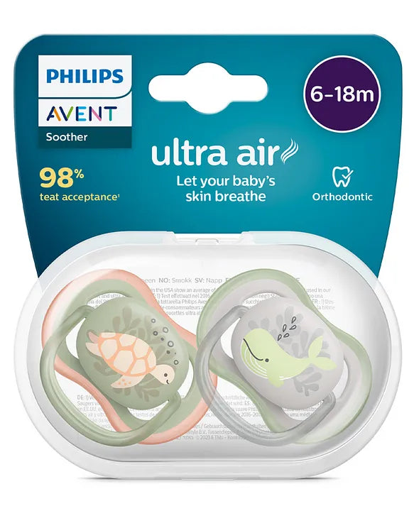 Philips Avent Ultra Air Soother SCF085/60 – 6–18 Months, Pack of 2