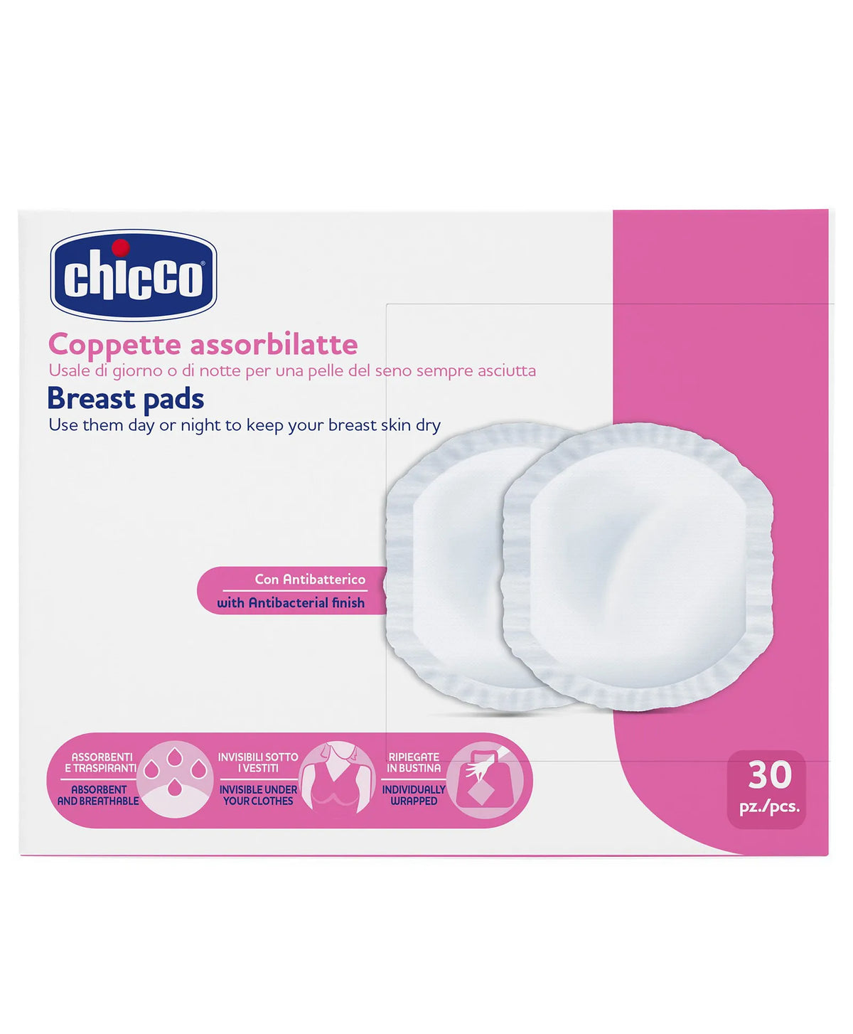Chicco Breast Pads With Anti-Bacterial Fabric 30Pcs