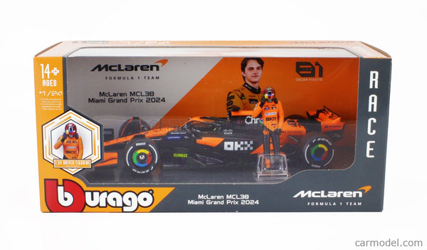 Bburago McLaren MCL38 Miami Grand Prix 2024 1:24 Scale Model car 14+ 18-28040P