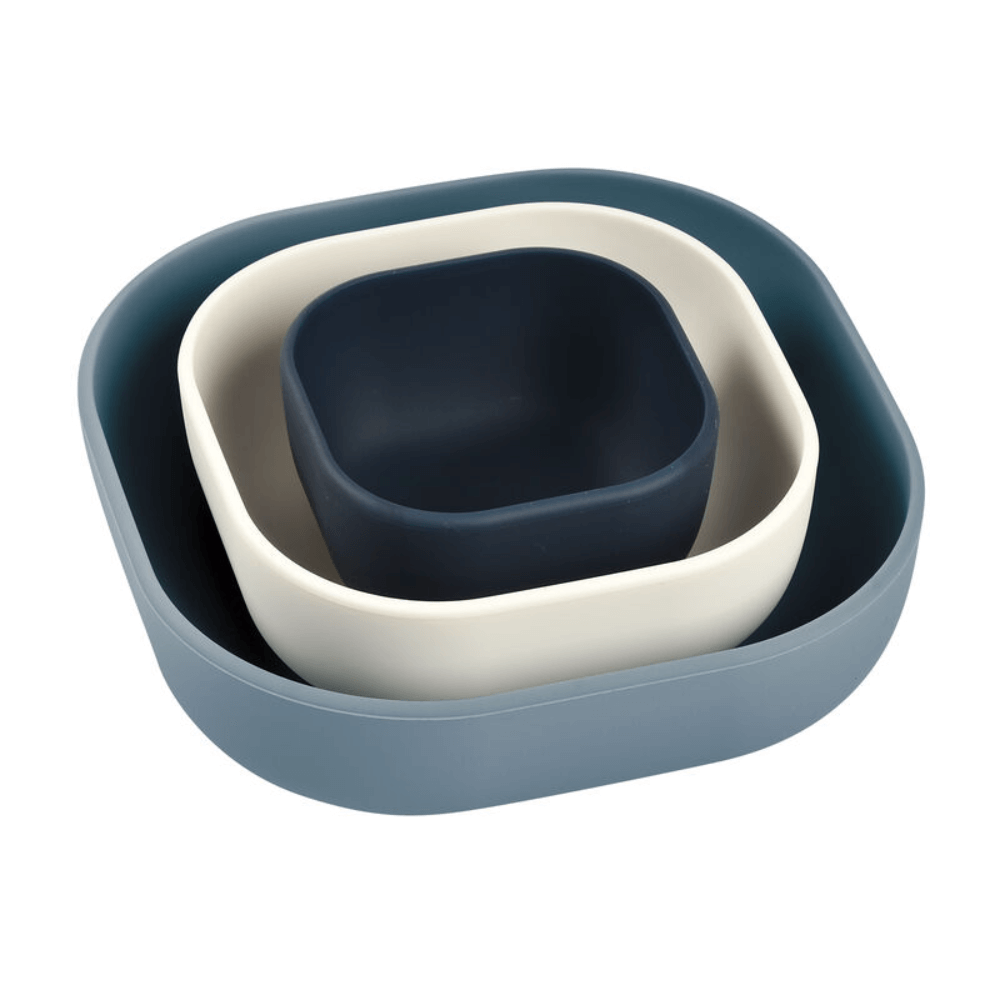 BEABA Silicone Stackable Bowls Set of 3 – Night Blue, Cotton & Baltic Blue