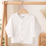 Hopop Front-Open Full-Sleeve Cotton Baby Vest - Preemie to 6–12 Months - White