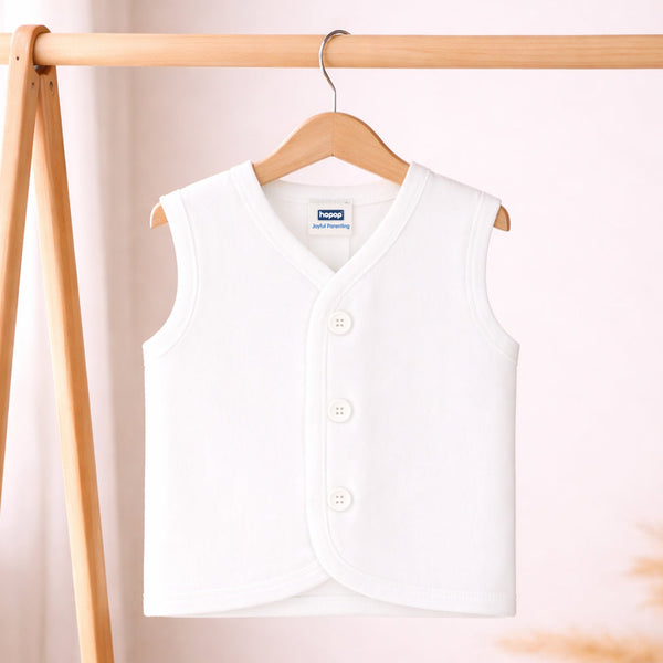 Hopop Front Open Sleeveless Cotton Vest - White