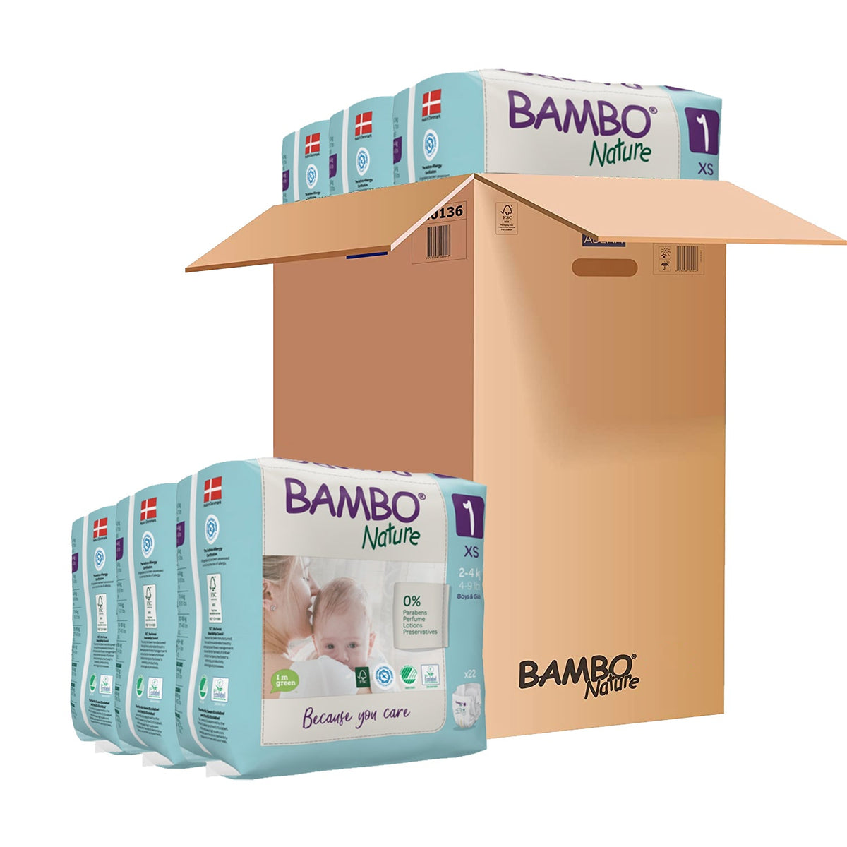 Bambo Nature Skin Friendly Tape Diapers - Monthly Box - Size 1