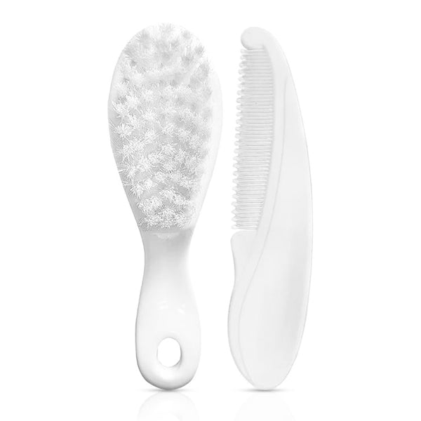 Hopop Baby Soft Bristles Comb & Brush Set 2-Piece White