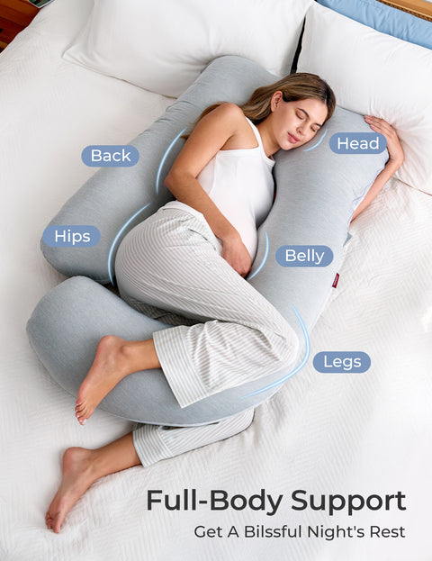 Momcozy U Shaped Cooling Fabric Maternity Body Pillow Full Body – Grey