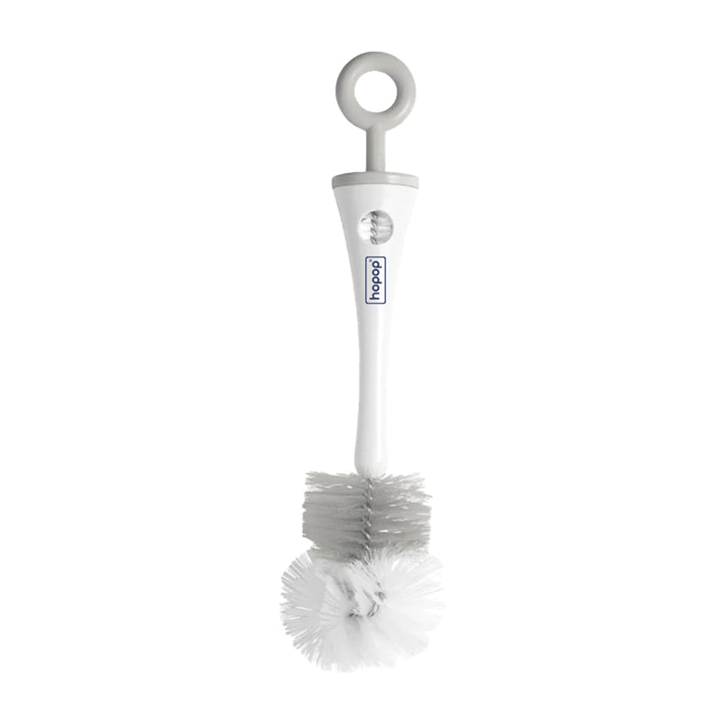 Hopop 2-in-1 Bottle & Nipple Cleaning Brush Grooved Handle with Hanging Storage One Size – Grey