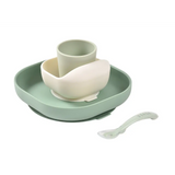 Béaba 4-Piece Silicone Dinner Set 4M+ – Sage Green / Misty Green