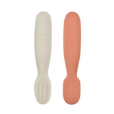 Béaba Set of 2 Silicone Pre-Feeding Spoons – Terracotta / Velvet Grey