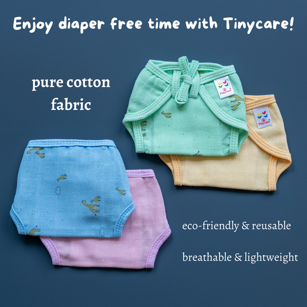 Tinycare Teddy Print & Solid Muslin Basic Langot with Strings - MEDIUM SIZE