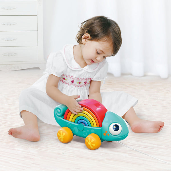 Hola Rainbow Chameleon Pull Along & Stacking Toy 28 x 13 x 14 cm Multicolor