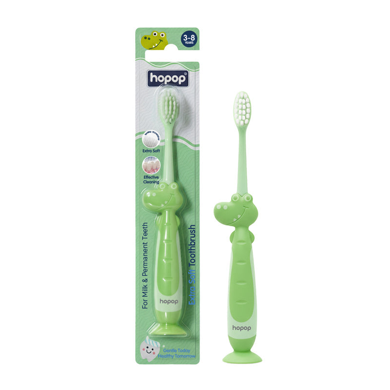 Hopop Kids Toothbrush Extra Soft Bristles Crocodile Design 3-8 Years Green