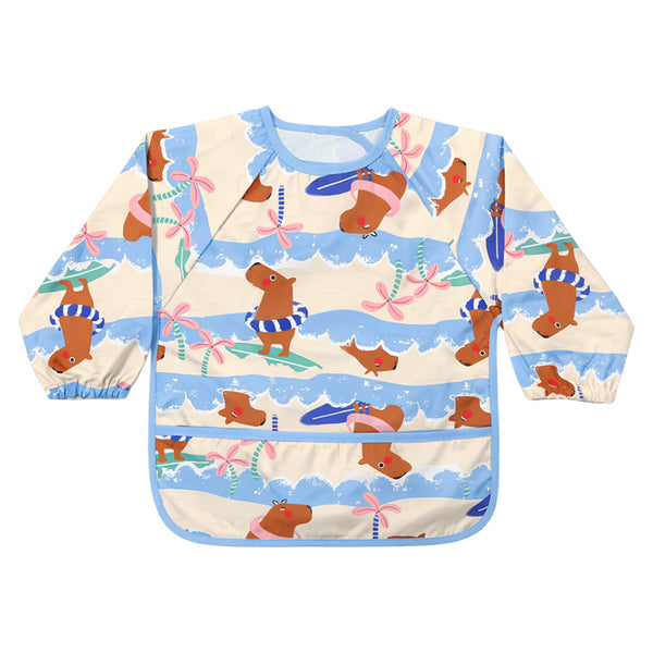 Hopop Waterproof Full Sleeve Baby Bib with Food Catcher Pocket – Apron Style - Assorted Print