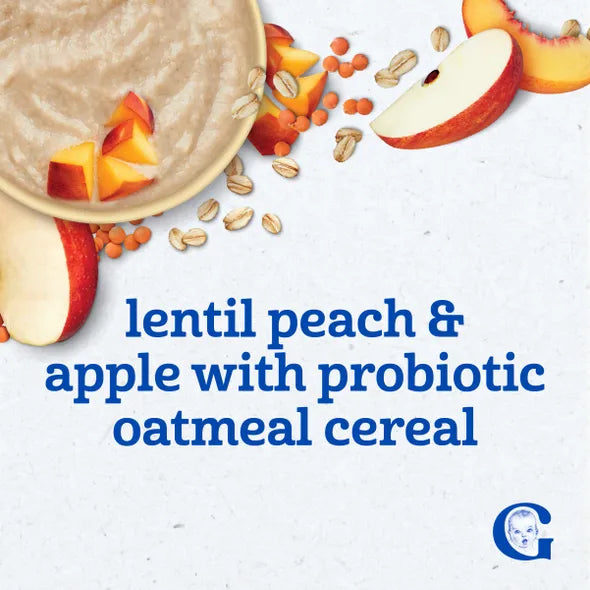 Gerber Powerblend Probiotic Cereal Oatmeal Lentil Peach Apple – 8+ Months