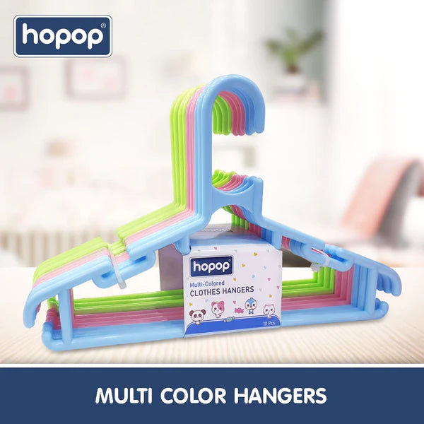 Hopop Plastic Clothes Hangers for Baby & Kids Pack of 10 Multicolored
